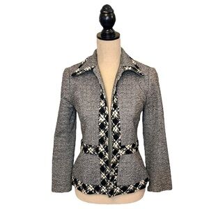 Debbie Shuchat Designer Grey Tweed Blazer with Boucle Trim Details